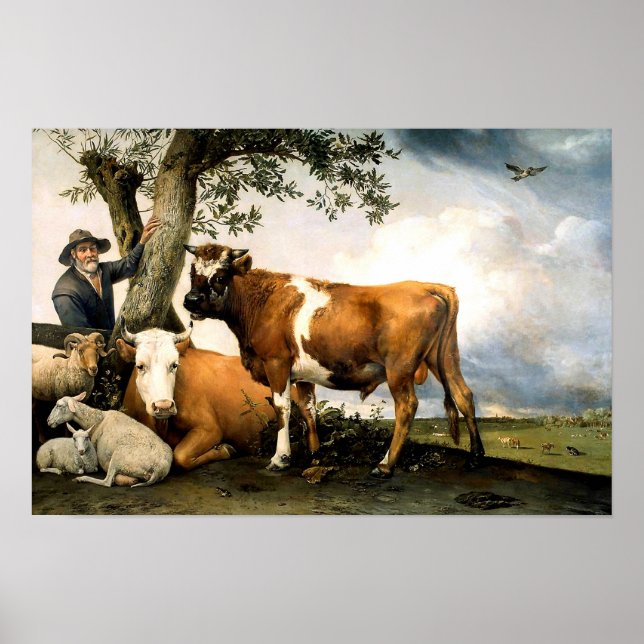 Pôster Fazendeiro com vacas e ovelhas (Frente)