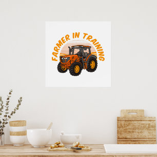 Poster Fazendeiro Futuro Engraçado em Treinamento Trator