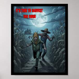 Poster Fazendeiro Zumbi Colheita de Milho Sinistro Com Ce