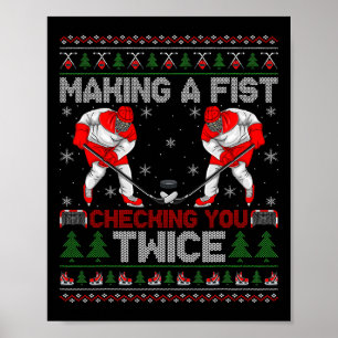 Poster Fazendo um Punho Verificando Duplamente o Hockey n