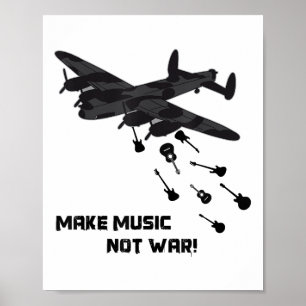 Poster Fazer Música Não Avião Guerra Guitarra Amor Paz Pa