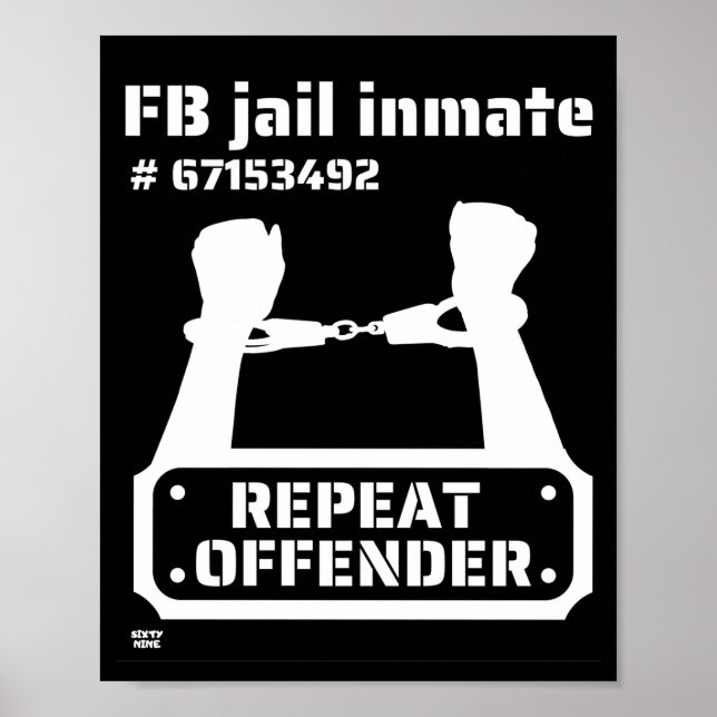 Poster "FB JAIL INMATE" preso engraçado (Frente)