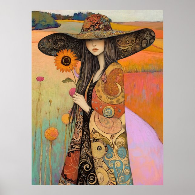 Poster *~* FD2 11 Whimsical Fall Girl Autumn Retro Flowe (Frente)