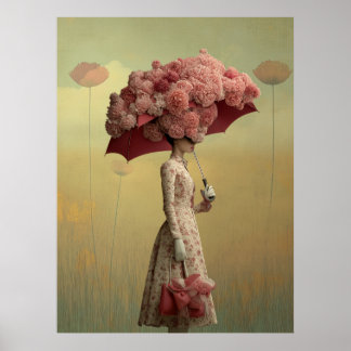 Poster *~* FD2 26 Surreal  Retro Flowers Umbrella Vintage