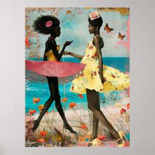 Poster *~* FD2 Black Women Tropical Chatting Beach 26
