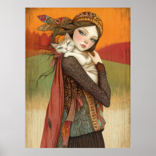 Poster *~* FD2 Fall Girl Autumn Retro Cat Kitten 17