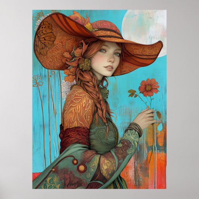 Poster *~* FD2 Fall Girl Autumn Retro Flower Hat 21 (Frente)