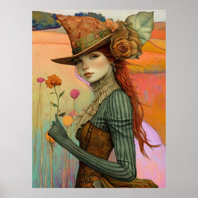 Poster *~* FD2 Floral Fall Girl Autumn Retro Hat 22 (Frente)
