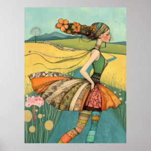 Poster FD2 Floral Retro Caprichoso Arte de Menina Vintage