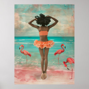 Poster *~* FD2 Mulher Negra Tropical Rosa Flamingo 36