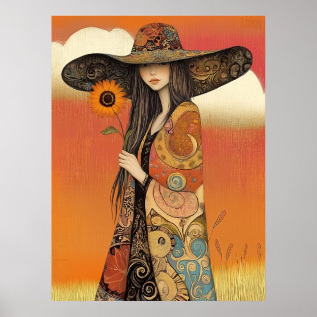 Poster *~* FD2 Queda Whimsical Fall Girl Outono Retro Hat (Frente)