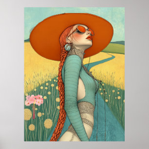 Poster FD2 Retro Caprichosa Arte de Menina Vintage Floral