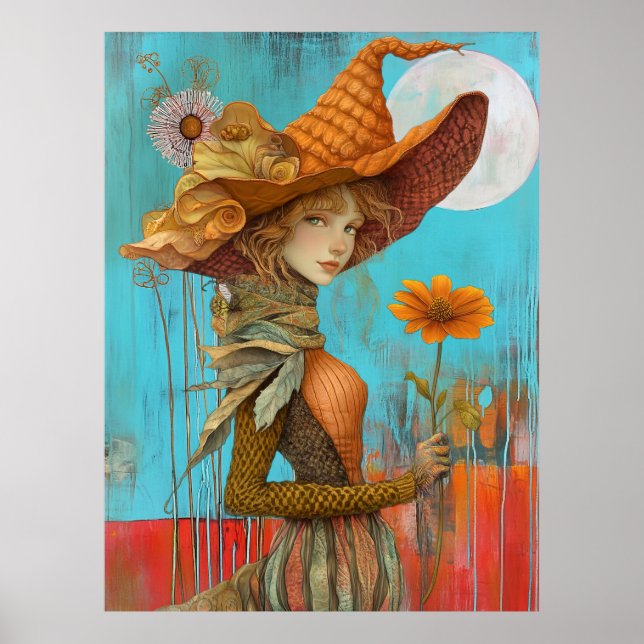 Poster *~* FD2 Retro Floral Fall Girl Autumn Hat 20 (Frente)