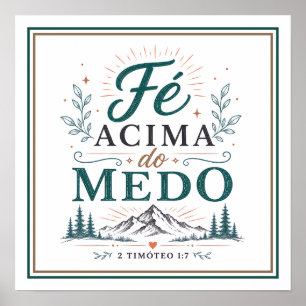 Poster Fé Acima do Medo Frase Cristã Motivacional