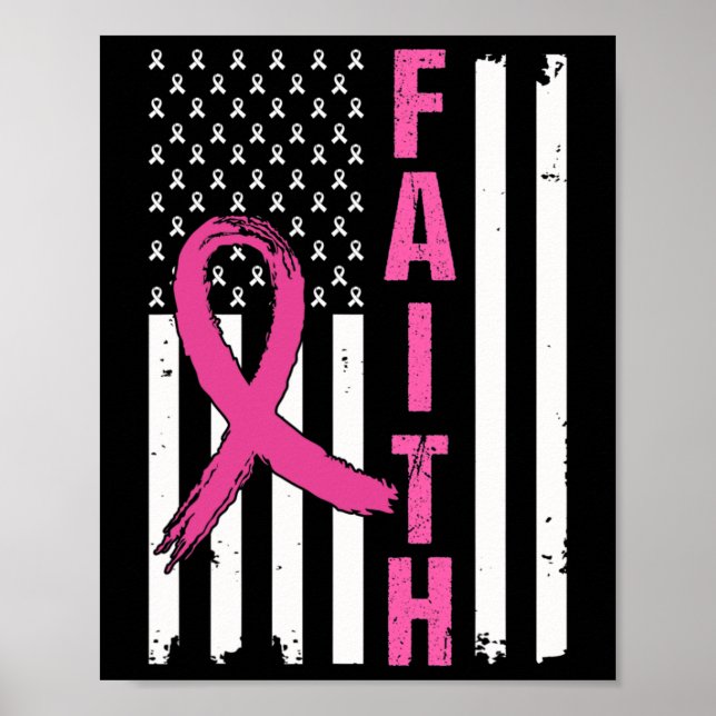 Poster Fé, Cancer de Mama, Consciência Rosa Fitas, Améric (Frente)