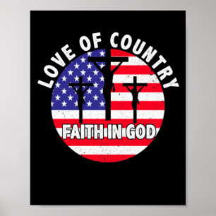 Poster Fé Cristã Patriótica em Deus Bandeira do Coraç