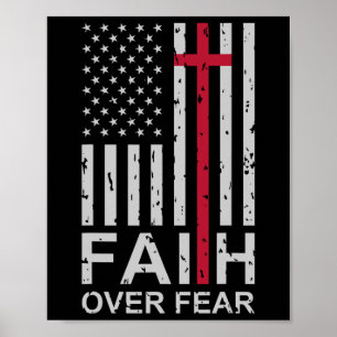 Poster Fé Cristã Sobre o Nosso Medo EUA Bandeira American