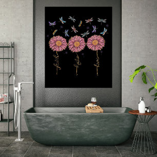Pôster Fé Esperança Amor Floral Libélulas & Dandelions