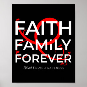 Poster Fé Família Fita Vermelha Conscientização sobre Cân