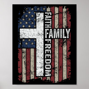 Poster Fé Família Liberdade - Patriótico Cristão Vintage