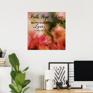 Poster Fé Floral Rosa, Esperança e Amor, Arte de Muro Pos
