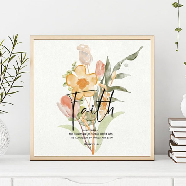 Poster Fé - Hebreus 11:1 Floral laranja (Criador carregado)