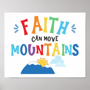 Poster Fé Pode Mover Montanhas Crianças Escritura Cristã