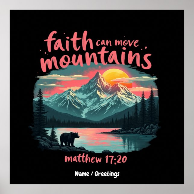 Poster Fé Pode Mover Montanhas Mateus 17:20 Bíblia Verso (Frente)