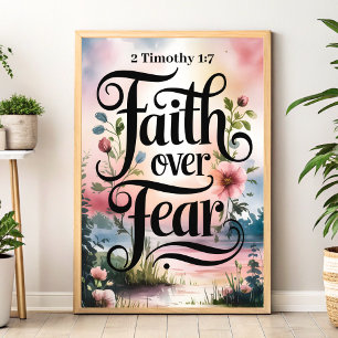 Poster Fé sobre o medo: 2 Timothy 1:7 Christian Wall Art