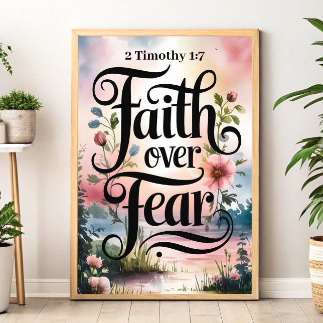 Poster Fé sobre o medo: 2 Timothy 1:7 Christian Wall Art (Criador carregado)