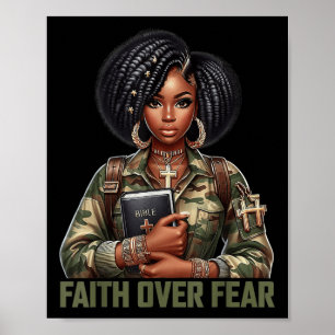 Poster Fé Sobre o Medo Camuflagem Cristã Afro-Americana