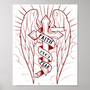 Poster Fé sobre o medo de anjos e arte cruza cristã