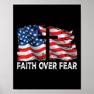 Poster Fé Sobre o Medo Jesus Cruz Cristã Bandeira dos EUA