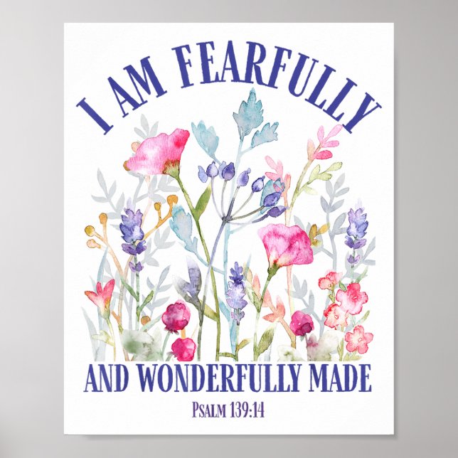 Poster Fearfully And Wonderfully Made Floral Christian Bi (Frente)