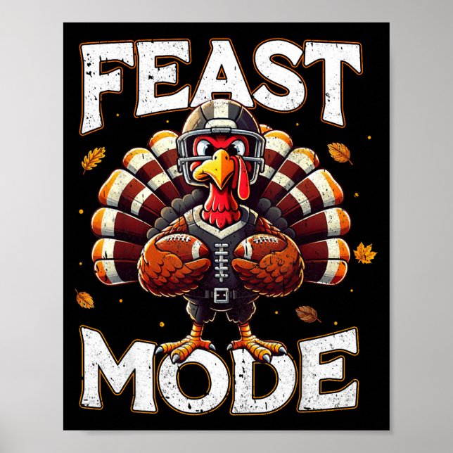 Poster Feast Mode Turkey Vintage Football Thanksgiving Sh (Frente)