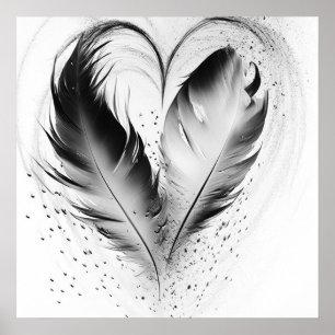 Poster Feather Heart - Preto e Branco