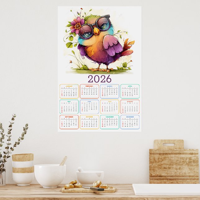 Poster Feathers & Flowers: 2026 Owl Calendar (Cozinha)