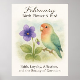 Poster February Birthday Christian Floral Love Bird