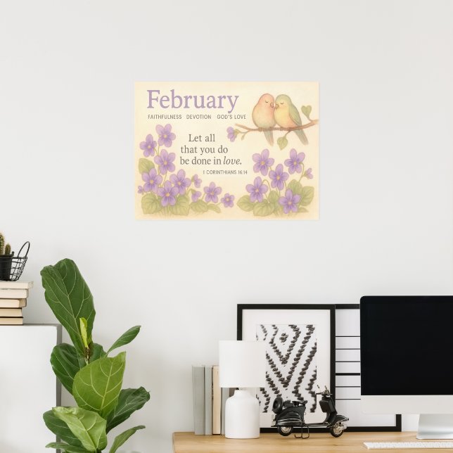 Poster February Birthday Floral Inspirational Birth Month (Escritório em casa)