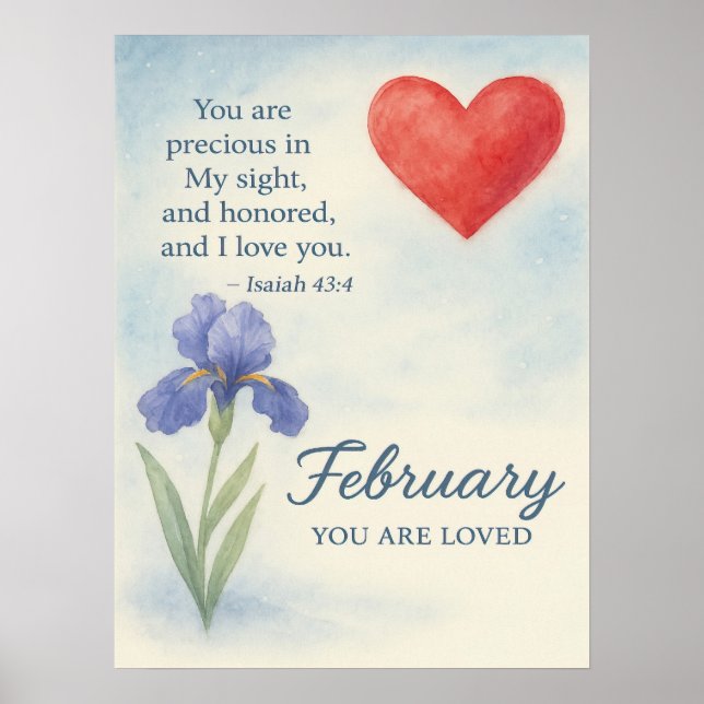 Poster February Love with Heart Inspirational Floral  (Frente)