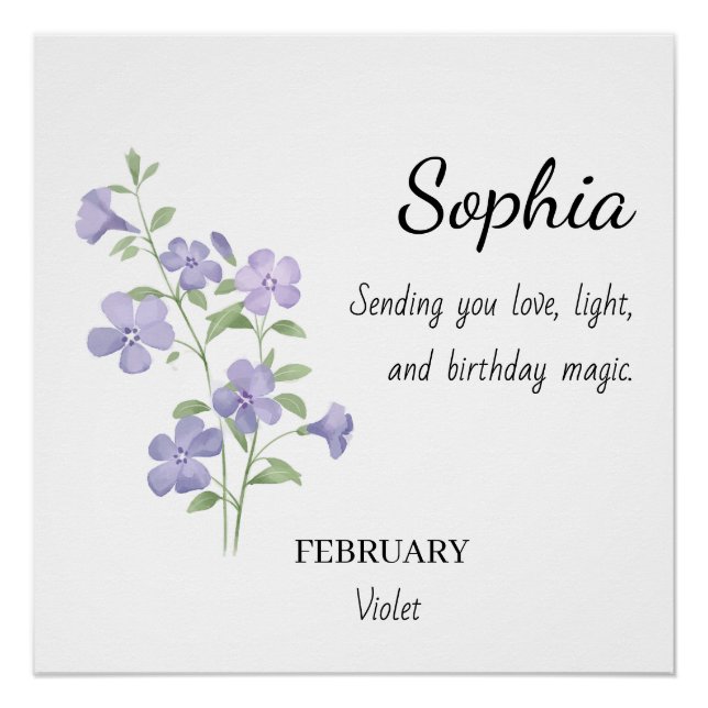 Pôster February Violet Personalized Birthday (Frente)