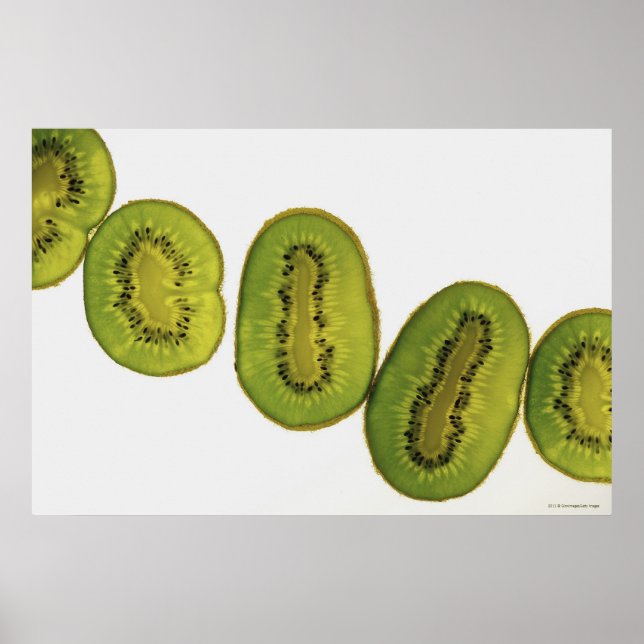 Pôster Fechamento de cinco fatias de fruta kiwi (Frente)