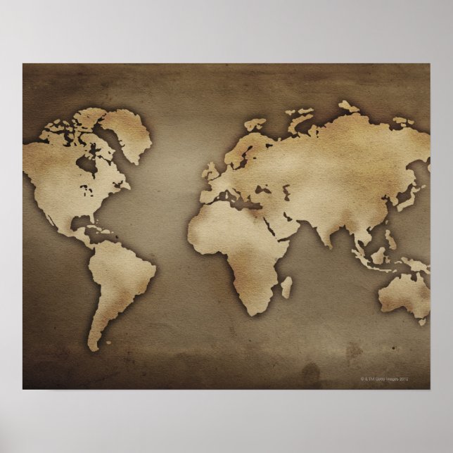 Pôster Fechar o mapa mundial antigo 4 (Frente)