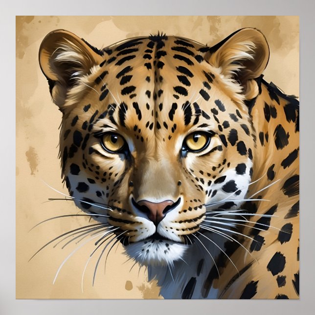 Poster Feche a pintura de leopardo com arte selvagem (Frente)