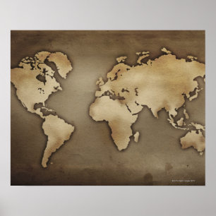 Pôster Feche acima do mapa do mundo antigo 4