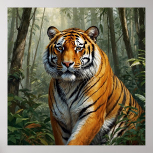 Poster Feche um Tigre Sério na Selva Selvagem