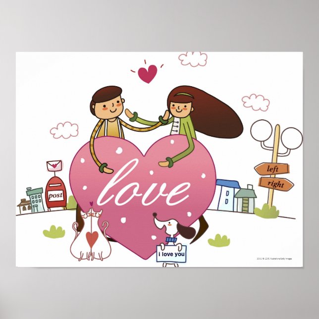 Poster Fecho de um casal com forma cardíaca (Frente)