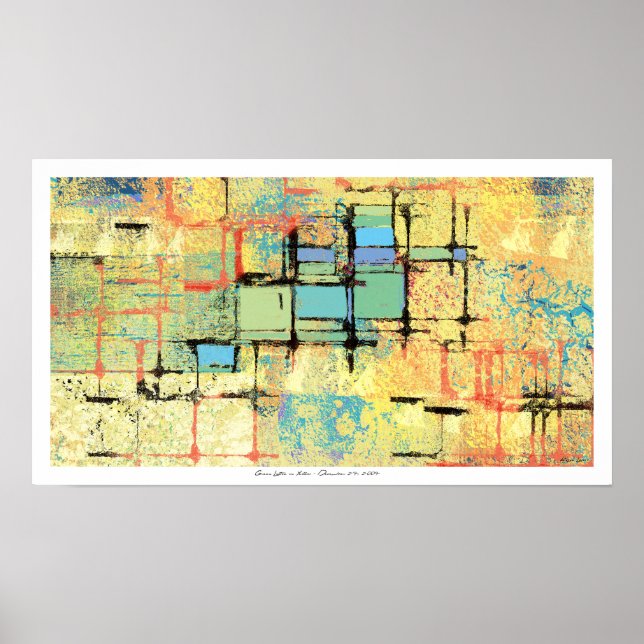 Pôster Fecho Verde na pintura amarela de Abstrato (Frente)