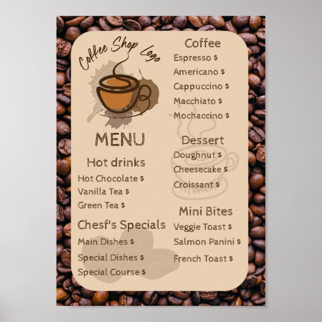 Poster Feijões De Café Casuais Adicione Seu Compro De Caf (Frente)