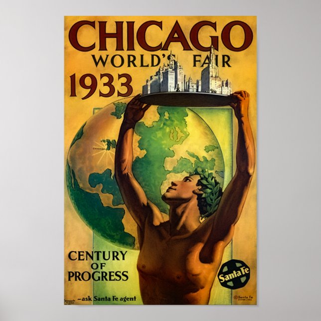 Poster Feira Mundial de Chicago, 1933, Vintage (Frente)